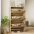 32 Fluted Shoe Rack Cabinet with 3 Flip Doors, Tall Freestanding Hidden Shoe Storage for Entryway, Hallway, Living Room