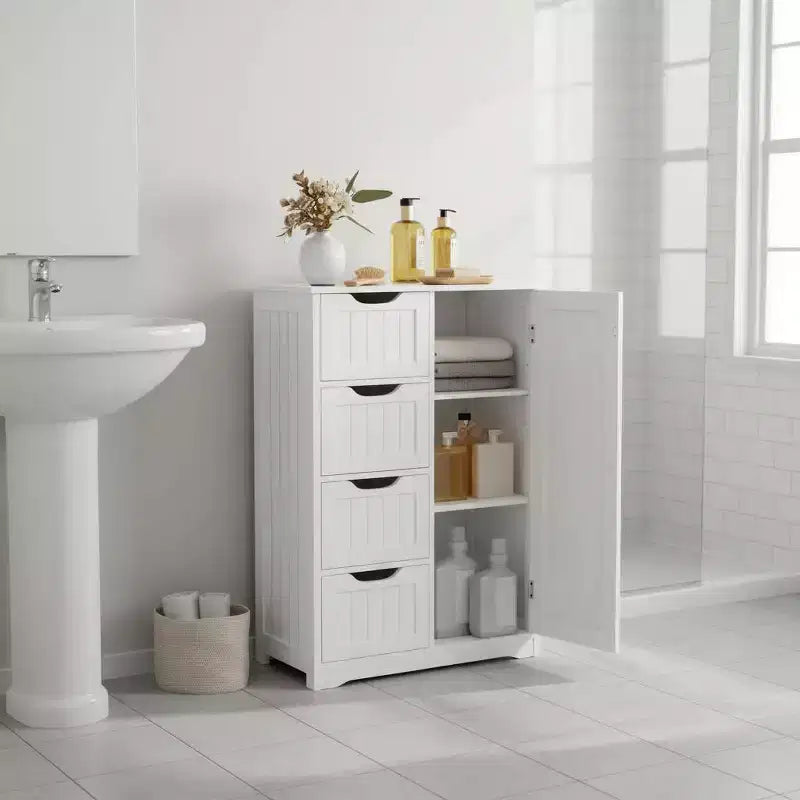 Mobiletto da bagno bianco indipendente con 4 cassetti e armadietto