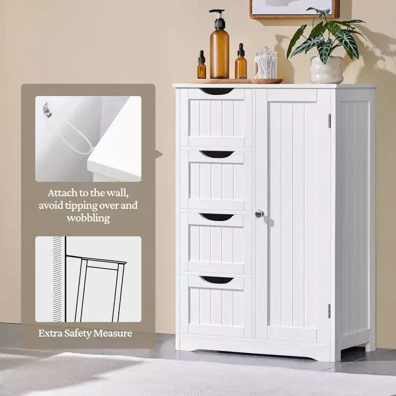 Mobiletto da bagno bianco indipendente con 4 cassetti e armadietto