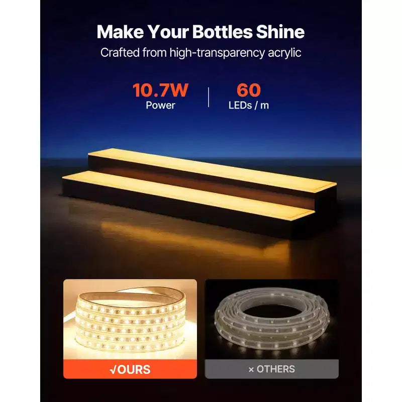Espositore a 2 livelli per bottiglie di liquori con luci LED, bicolore bianco e nero, capacità 14-20 bottiglie