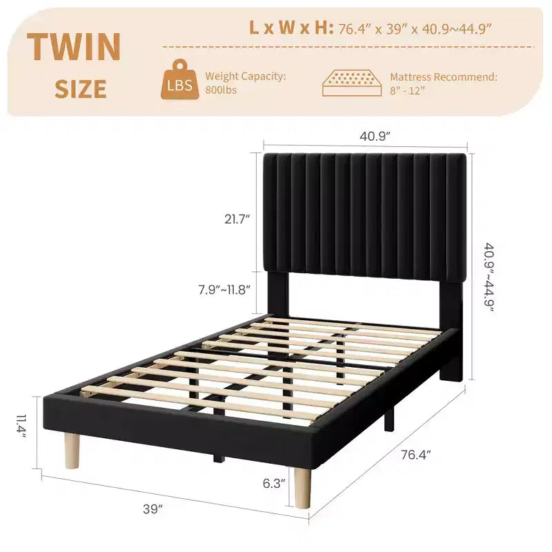 Letto imbottito in velluto beige/nero/grigio/rosa, singolo, set da 2