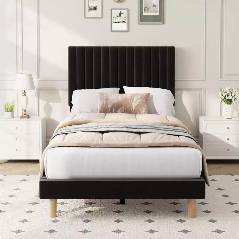 Letto imbottito in velluto beige/nero/grigio/rosa, singolo, set da 2
