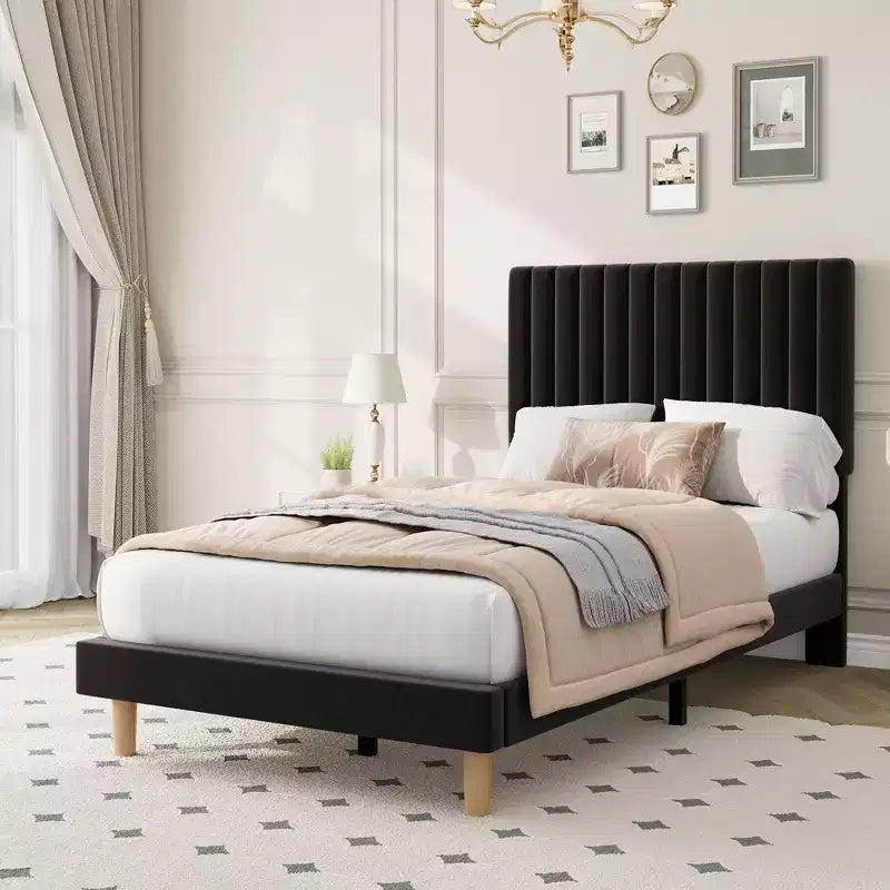 Letto imbottito in velluto beige/nero/grigio/rosa, singolo, set da 2