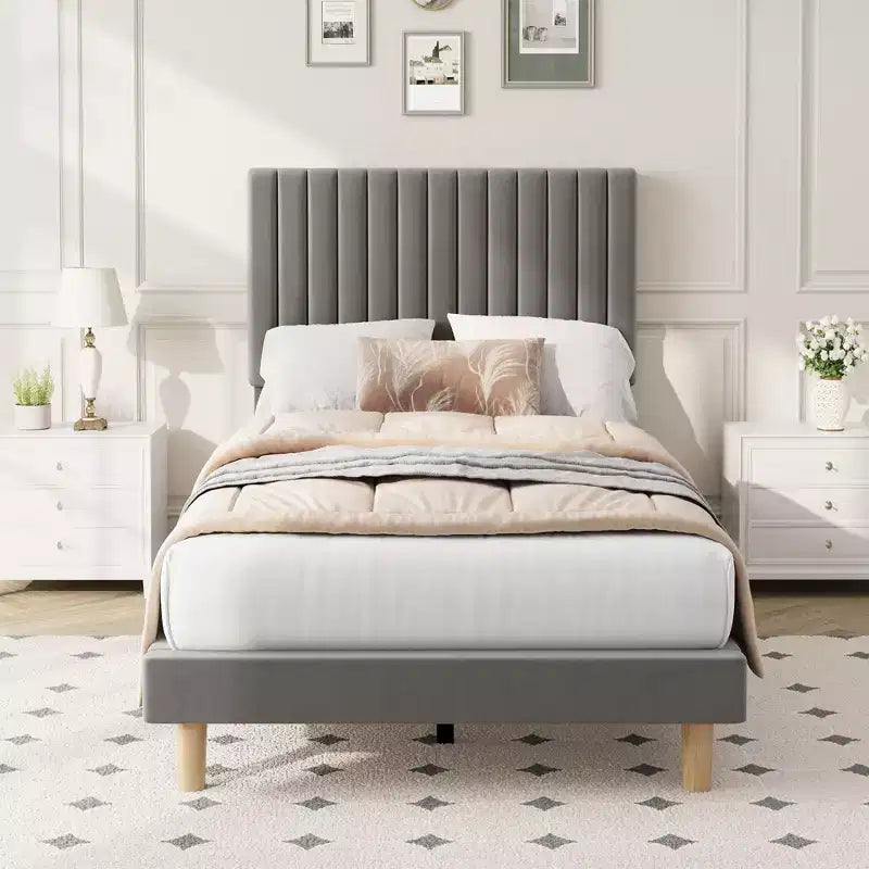 Letto imbottito in velluto beige/nero/grigio/rosa, singolo, set da 2