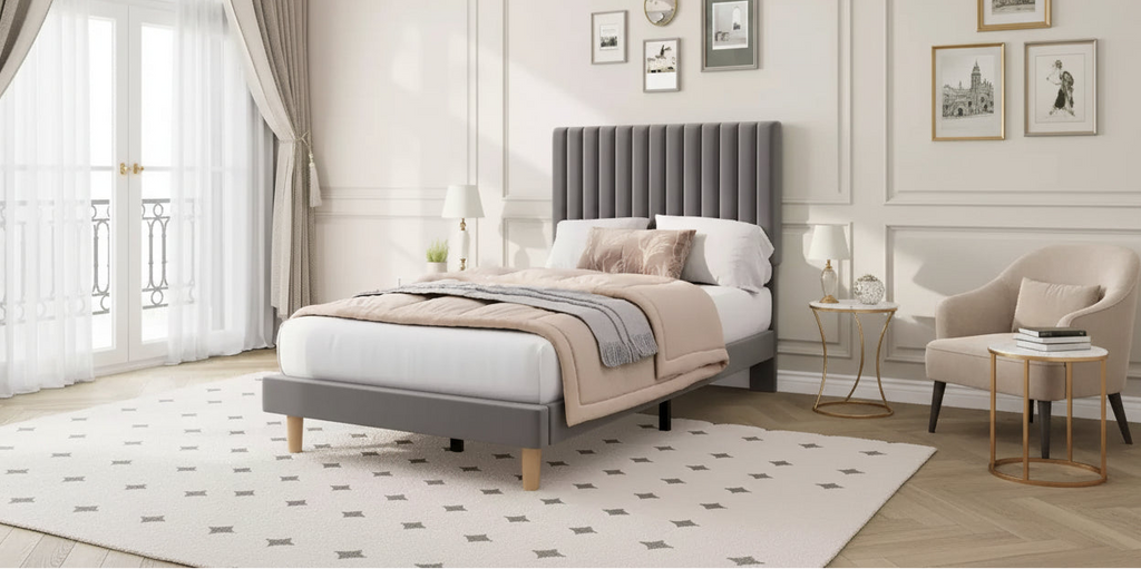 Letto imbottito in velluto beige/nero/grigio/rosa, singolo, set da 2