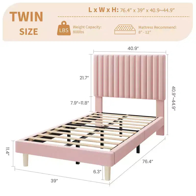 Letto imbottito in velluto beige/nero/grigio/rosa, singolo, set da 2
