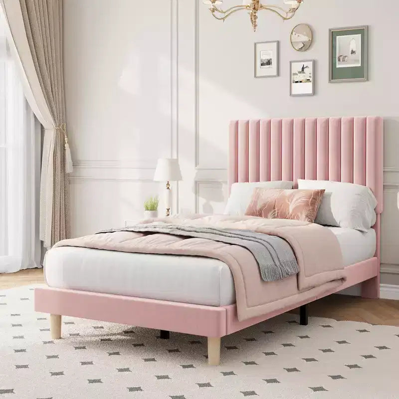 Letto imbottito in velluto beige/nero/grigio/rosa, singolo, set da 2