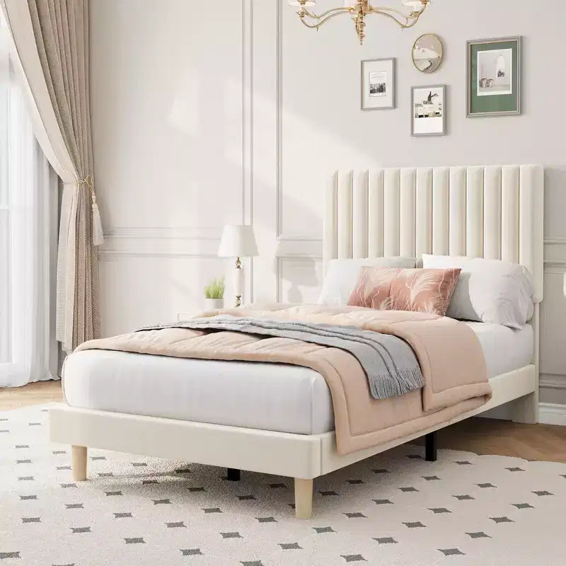 Letto imbottito in velluto beige/nero/grigio/rosa, singolo, set da 2