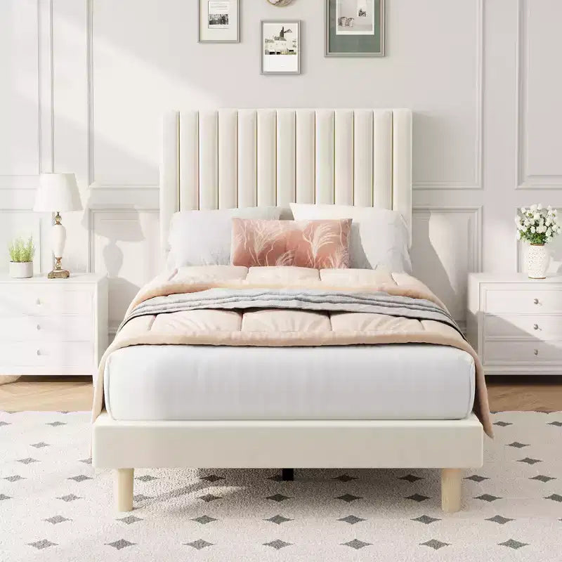 Letto imbottito in velluto beige/nero/grigio/rosa, singolo, set da 2