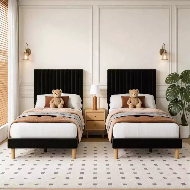 Letto imbottito in velluto beige/nero/grigio/rosa, singolo, set da 2