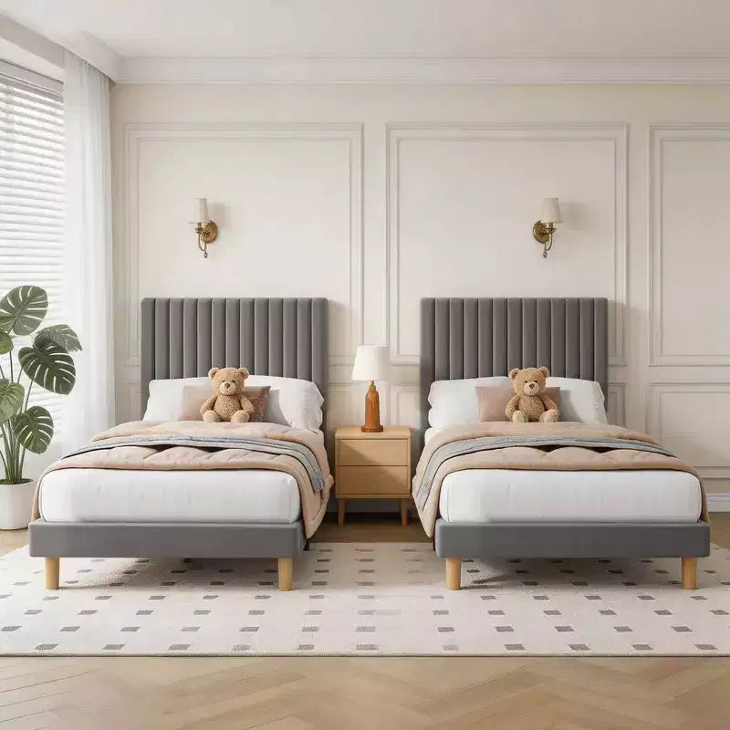 Letto imbottito in velluto beige/nero/grigio/rosa, singolo, set da 2