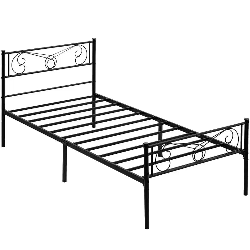 Twin Size Iron Bed Frame,with Headboard and Footboard, No Box Spring Needed, Under Bed Storage Space, Mattress Foundation, Simple Assembly