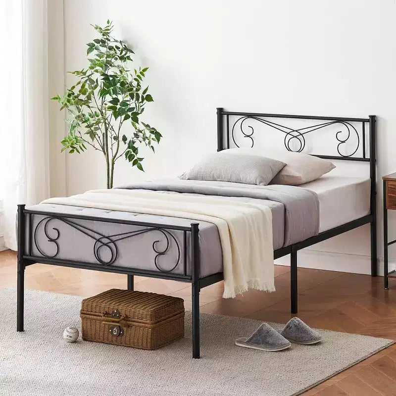 Struttura letto in ferro battuto ornato, Nero, Matrimoniale, Posto singolo