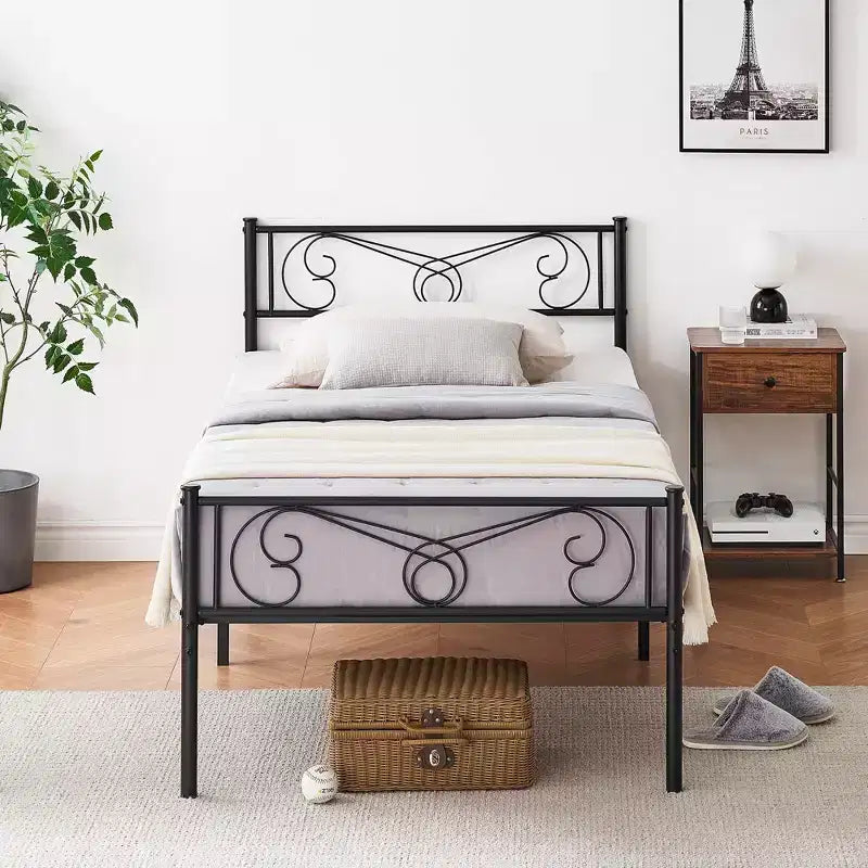 Struttura letto in ferro battuto ornato, Nero, Matrimoniale, Posto singolo