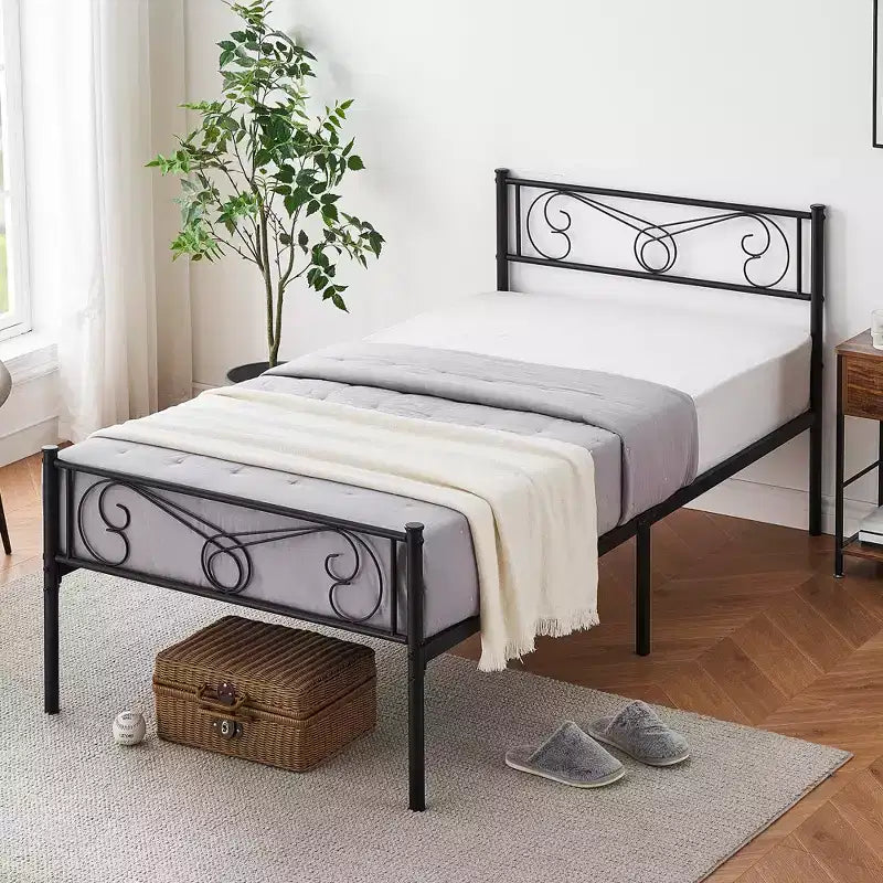 Struttura letto in ferro battuto ornato, Nero, Matrimoniale, Posto singolo