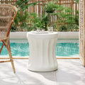 15.75in Outdoor Round Concrete Side Table, Indoor Living Room End Table, Cylindrical Waisted Design, White