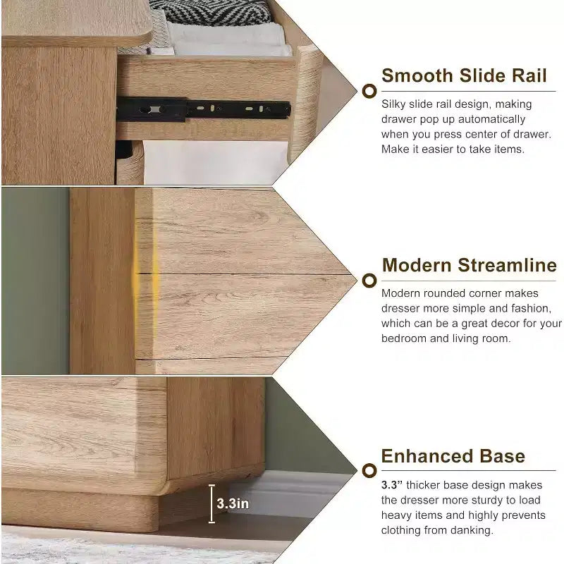 Comò a 5 cassetti, Marrone / Rovere Naturale, Legno Ingegnerizzato, Montaggio per 2 Persone