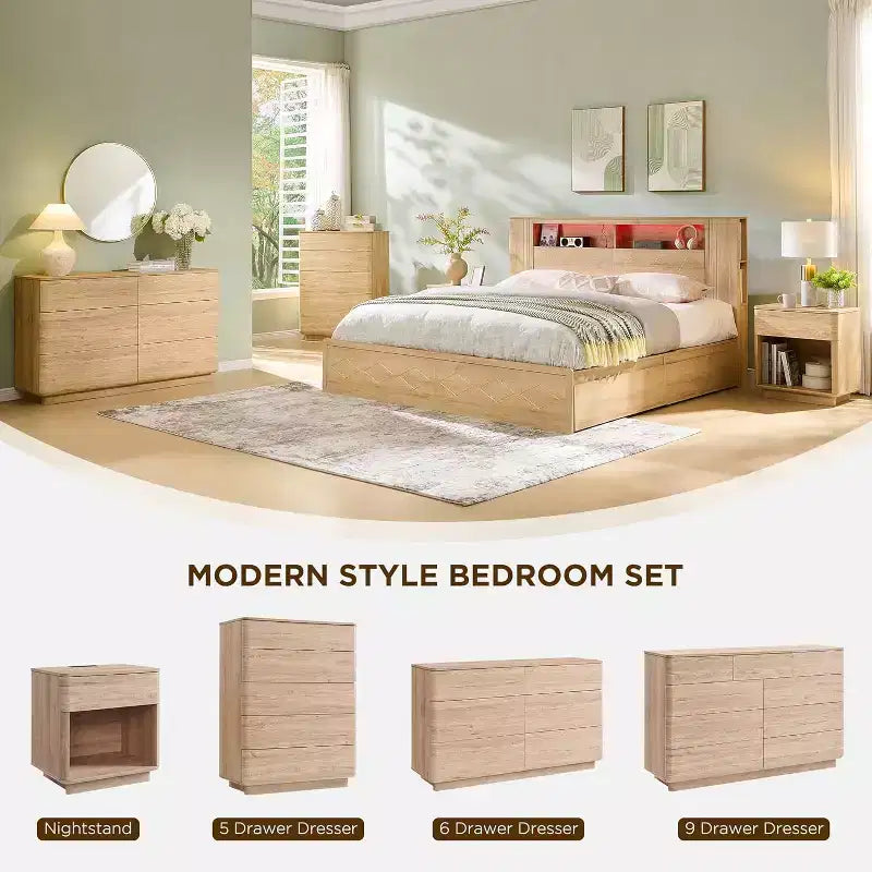 Comò a 5 cassetti, Marrone / Rovere Naturale, Legno Ingegnerizzato, Montaggio per 2 Persone