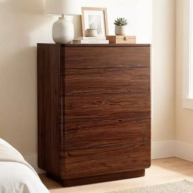 Comò a 5 cassetti, Marrone / Rovere Naturale, Legno Ingegnerizzato, Montaggio per 2 Persone