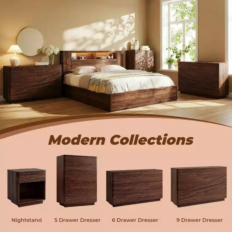 Comò a 5 cassetti, Marrone / Rovere Naturale, Legno Ingegnerizzato, Montaggio per 2 Persone