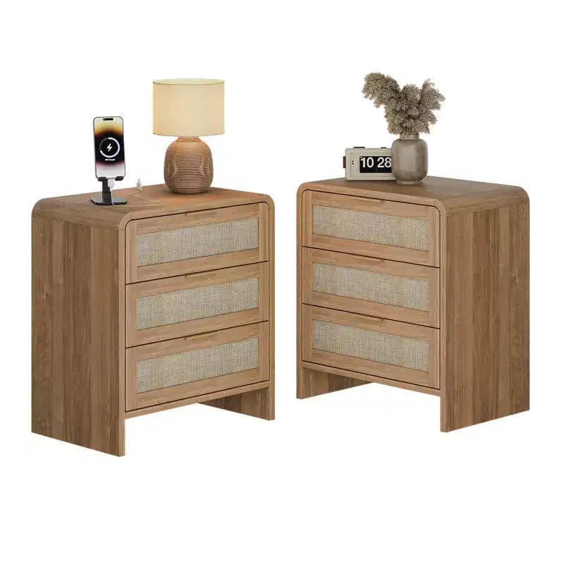 Rattan Boho Rattan 3 Drawer Nightstand for Bedroom Living Room