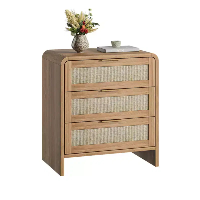 Comodino a 3 cassetti, beige, singolo