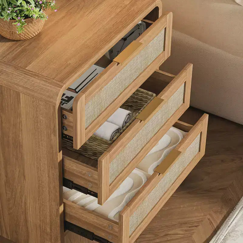 Comodino a 3 cassetti, beige, singolo