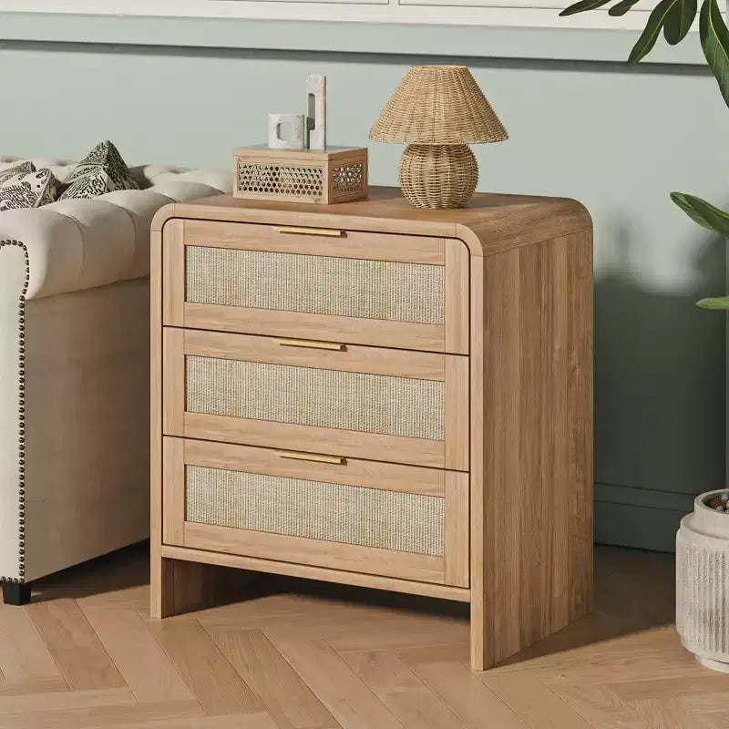 Comodino a 3 cassetti, beige, singolo