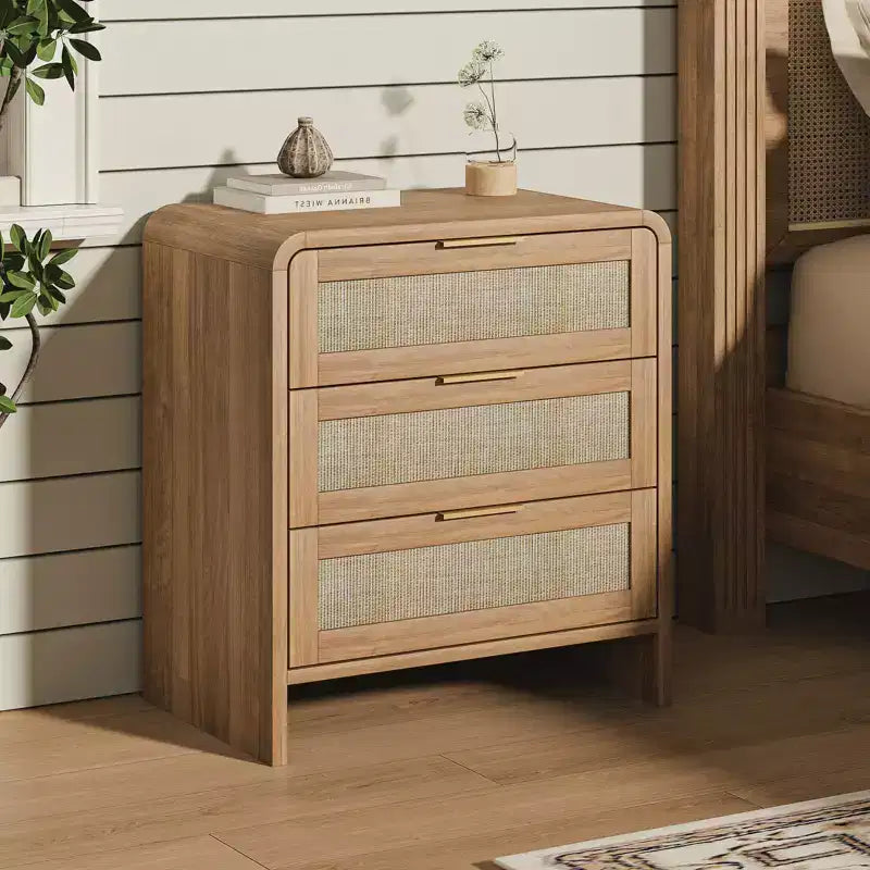 Comodino a 3 cassetti, beige, singolo