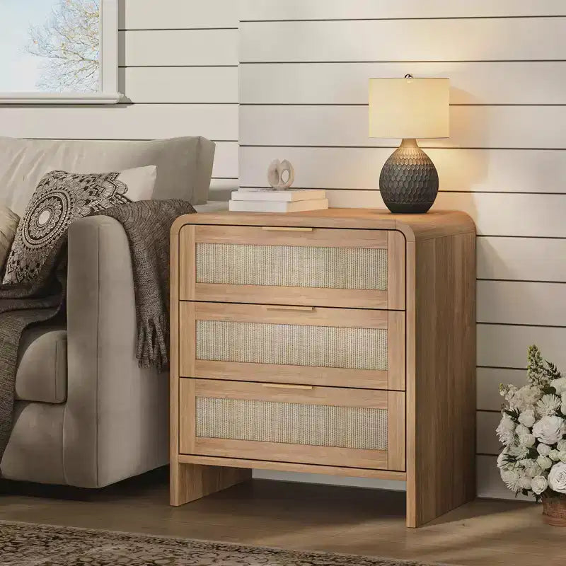 Comodino a 3 cassetti, beige, singolo