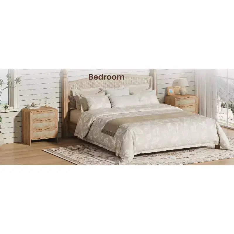 Comodino a 3 cassetti, beige, singolo