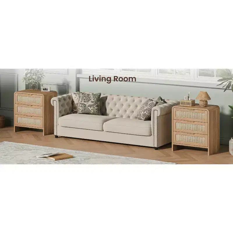 Comodino a 3 cassetti, beige, singolo