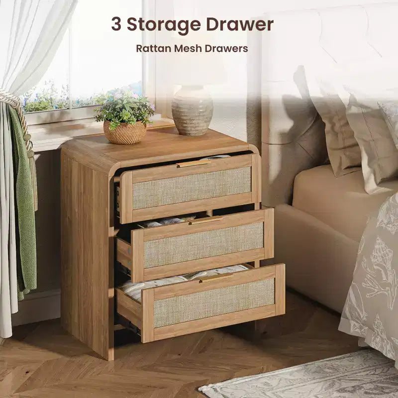 Comodino a 3 cassetti, beige, singolo