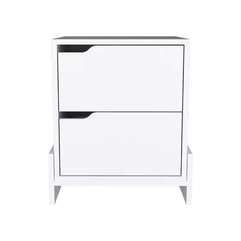 Comodino bianco a 2 cassetti, truciolato, singolo