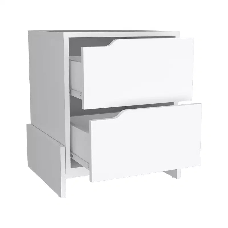 Comodino bianco a 2 cassetti, truciolato, singolo
