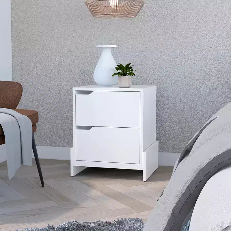 Comodino bianco a 2 cassetti, truciolato, singolo