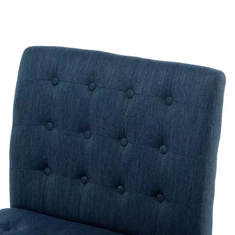 Poltrona Slipper Capitonnè Blu Navy, Gambe Nere Opache, Set di 2