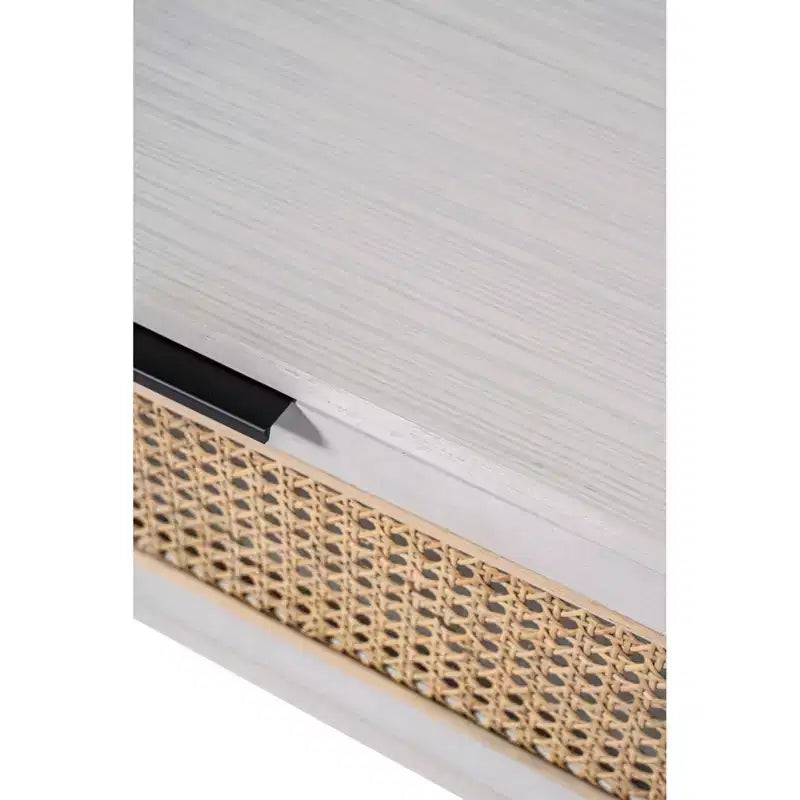 Tavolino Off-White con pannello in canna, 1 cassetto, montaggio da 1 persona