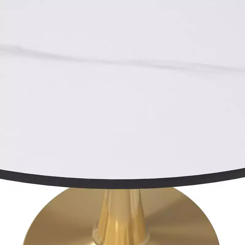 Tavolo da pranzo rotondo, bianco/nero, top in pietra sinterizzata, piedistallo dorato, 4 posti