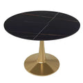 LeisureMod Bristol 40 Round Dining Table  Sintered Stone Top Accent Caf Table & Sturdy Steel Gold Pedestal Base for Kitchen and Small Spaces