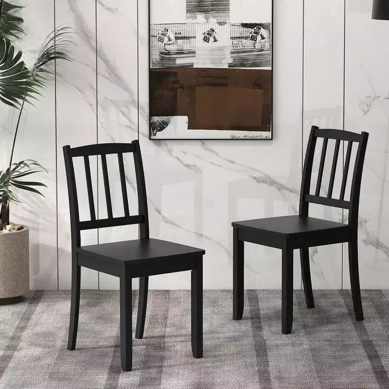Set di 2 sedie da pranzo in legno, nero/marrone/bianco, senza braccioli, 2 posti