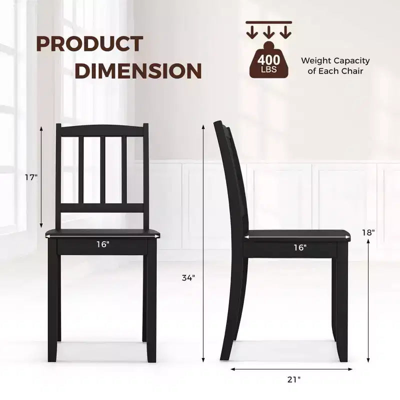 Set di 2 sedie da pranzo in legno, nero/marrone/bianco, senza braccioli, 2 posti