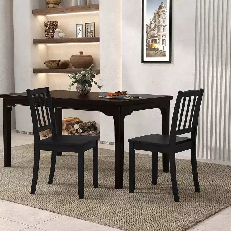 Set di 2 sedie da pranzo in legno, nero/marrone/bianco, senza braccioli, 2 posti