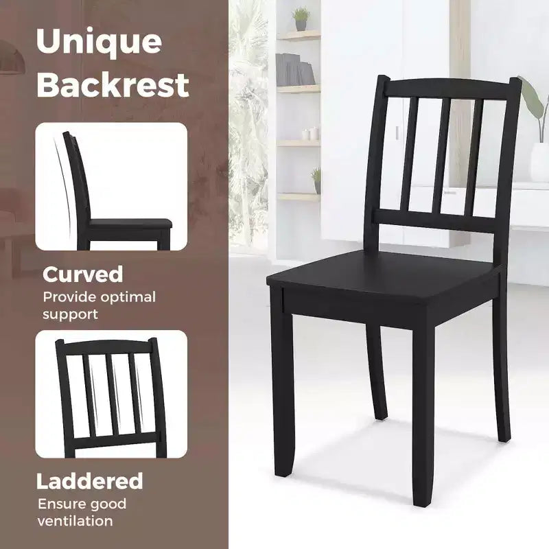 Set di 2 sedie da pranzo in legno, nero/marrone/bianco, senza braccioli, 2 posti