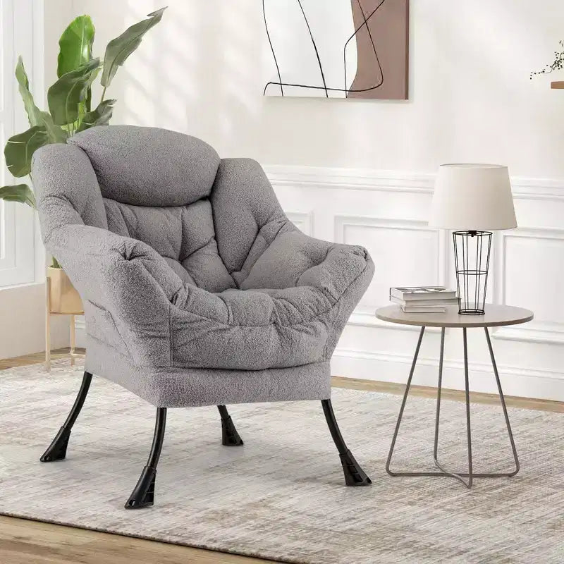 Poltrona da salotto capitonné beige/grigio/rosa con cuscino poggiatesta e braccioli – 1 posto