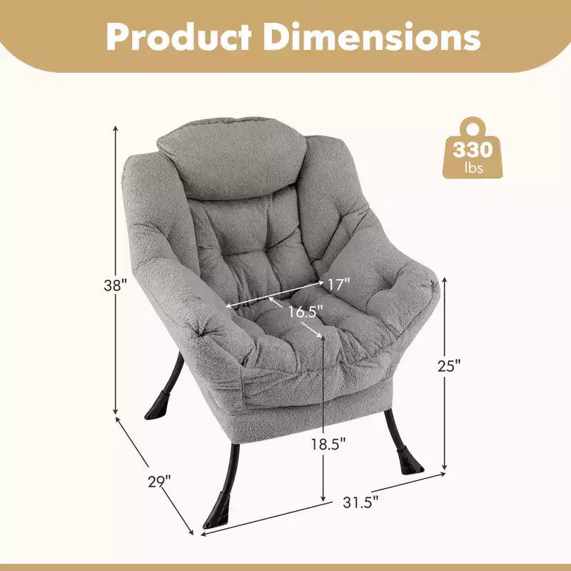 Poltrona da salotto capitonné beige/grigio/rosa con cuscino poggiatesta e braccioli – 1 posto