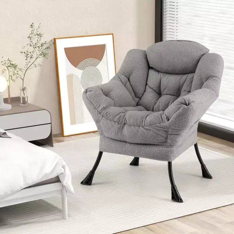 Poltrona da salotto capitonné beige/grigio/rosa con cuscino poggiatesta e braccioli – 1 posto