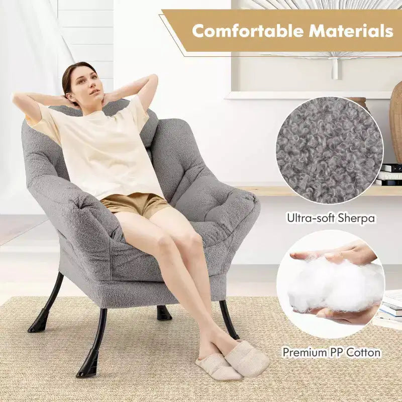 Poltrona da salotto capitonné beige/grigio/rosa con cuscino poggiatesta e braccioli – 1 posto