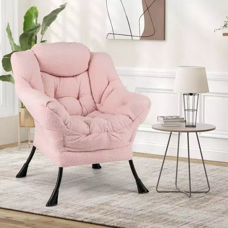 Poltrona da salotto capitonné beige/grigio/rosa con cuscino poggiatesta e braccioli – 1 posto