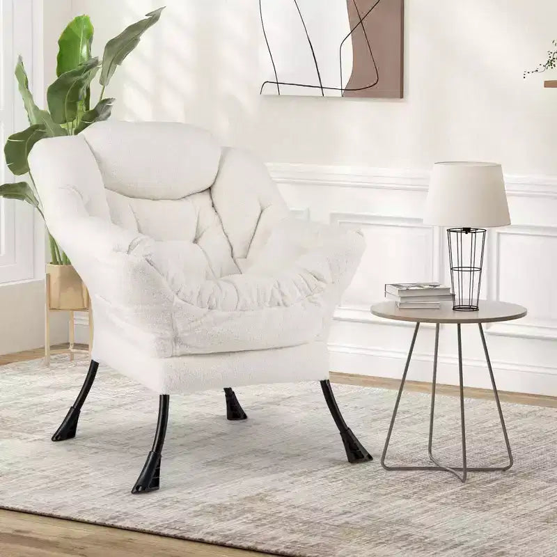 Poltrona da salotto capitonné beige/grigio/rosa con cuscino poggiatesta e braccioli – 1 posto